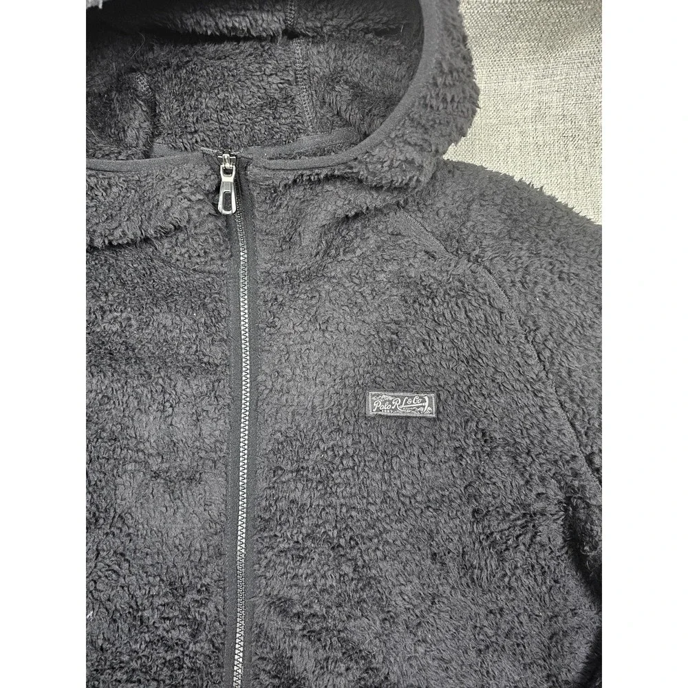 Polo Ralph Lauren Jacket Mens XL Black Performance Sherpa Fleece Hooded Full Zip